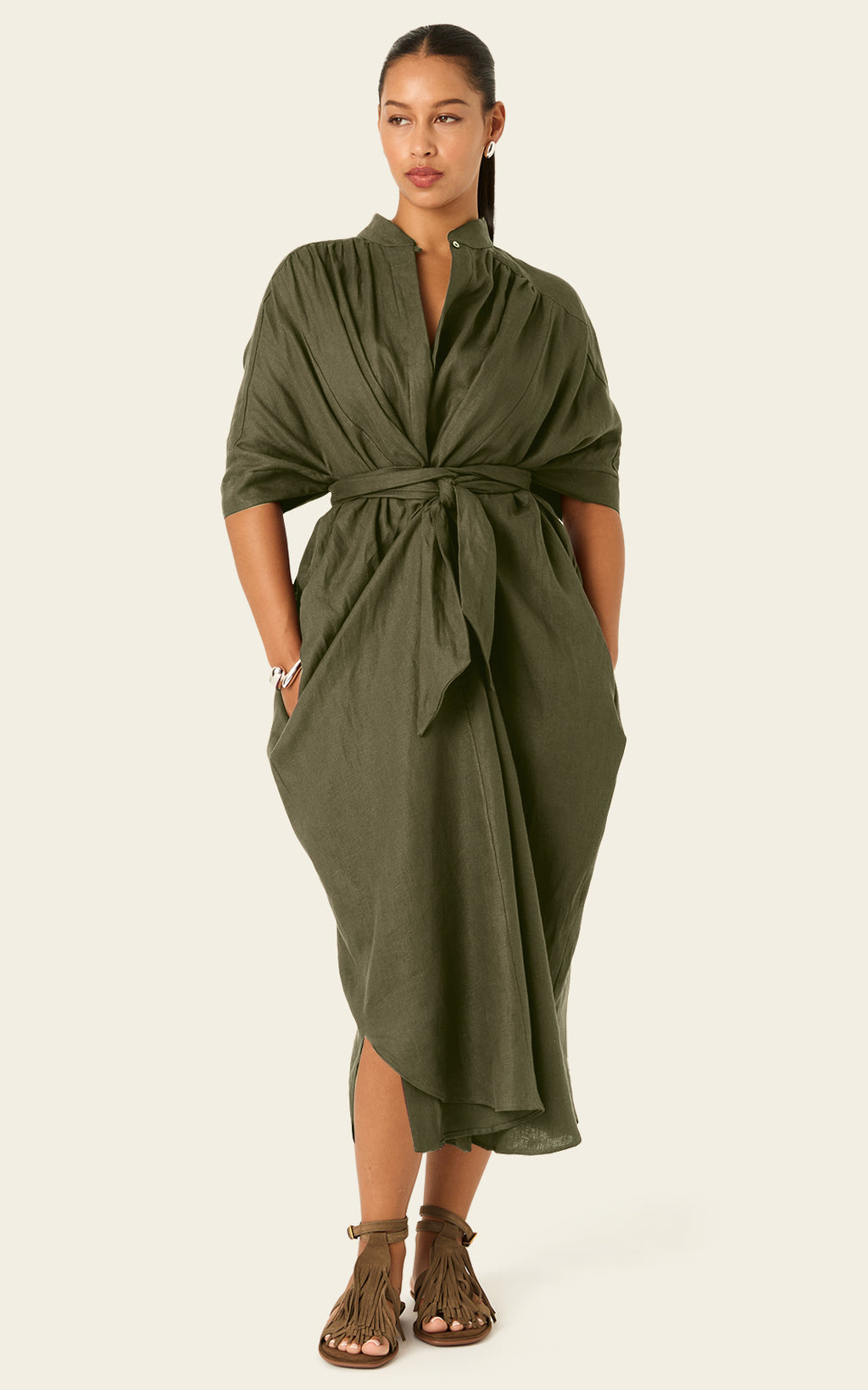 The Multiwear Shirt Dress - Oliva Verte Linen, Grande