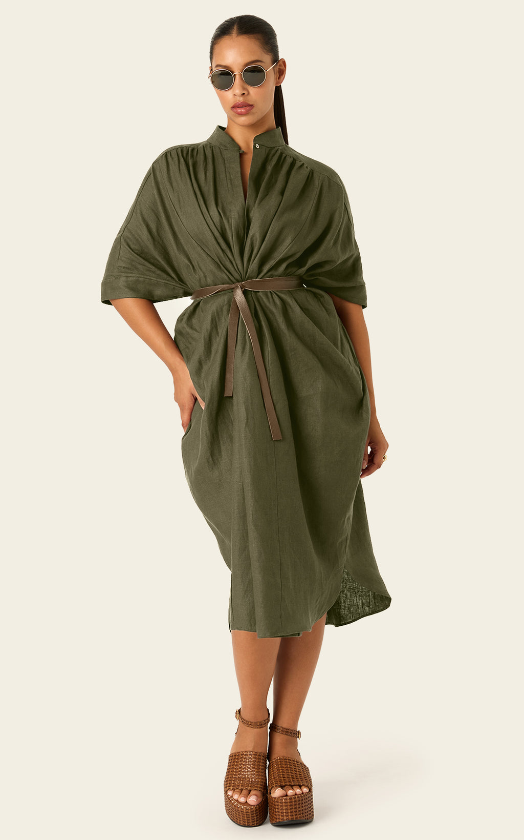 The Multiwear Shirt Dress - Oliva Verte Linen, Petite