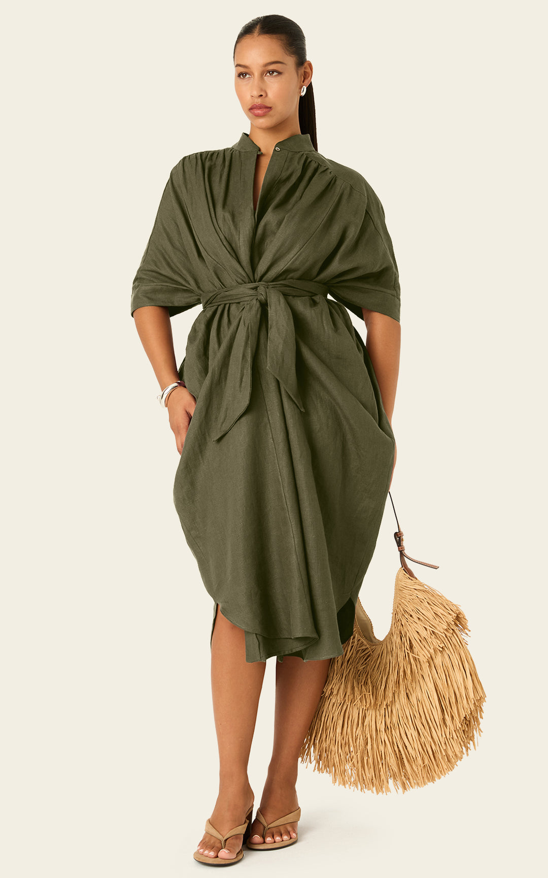 The Multiwear Shirt Dress - Oliva Verte Linen, Petite