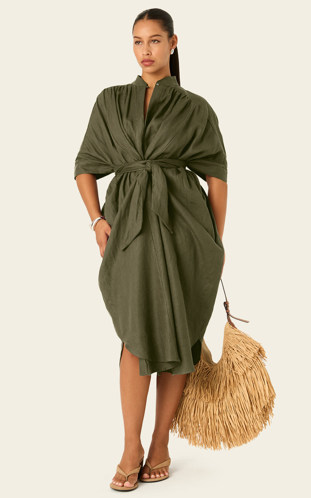 The Multiwear Shirt Dress - Oliva Verte Linen, Petite