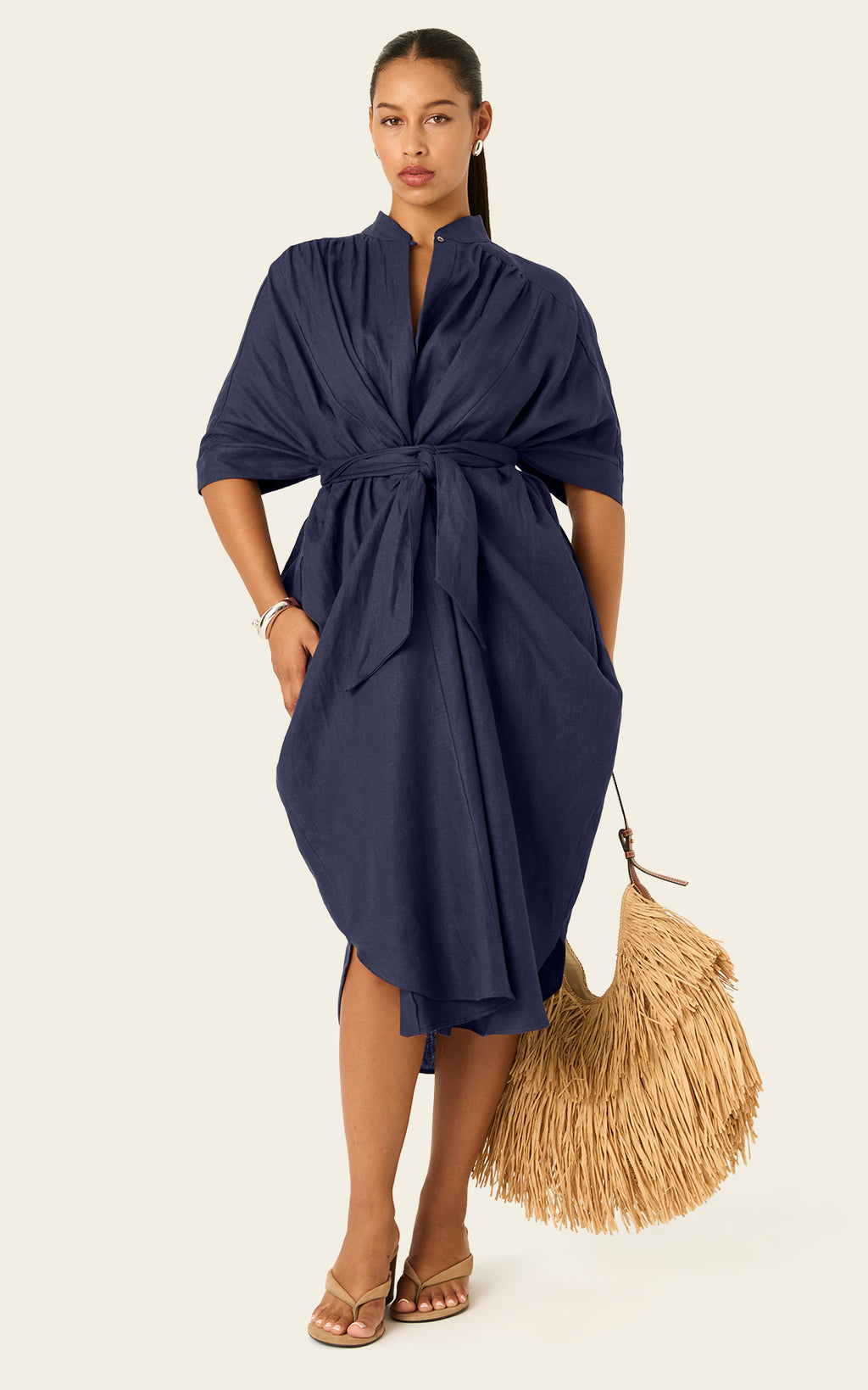 The Multiwear Shirt Dress - Night Sea Linen Midi