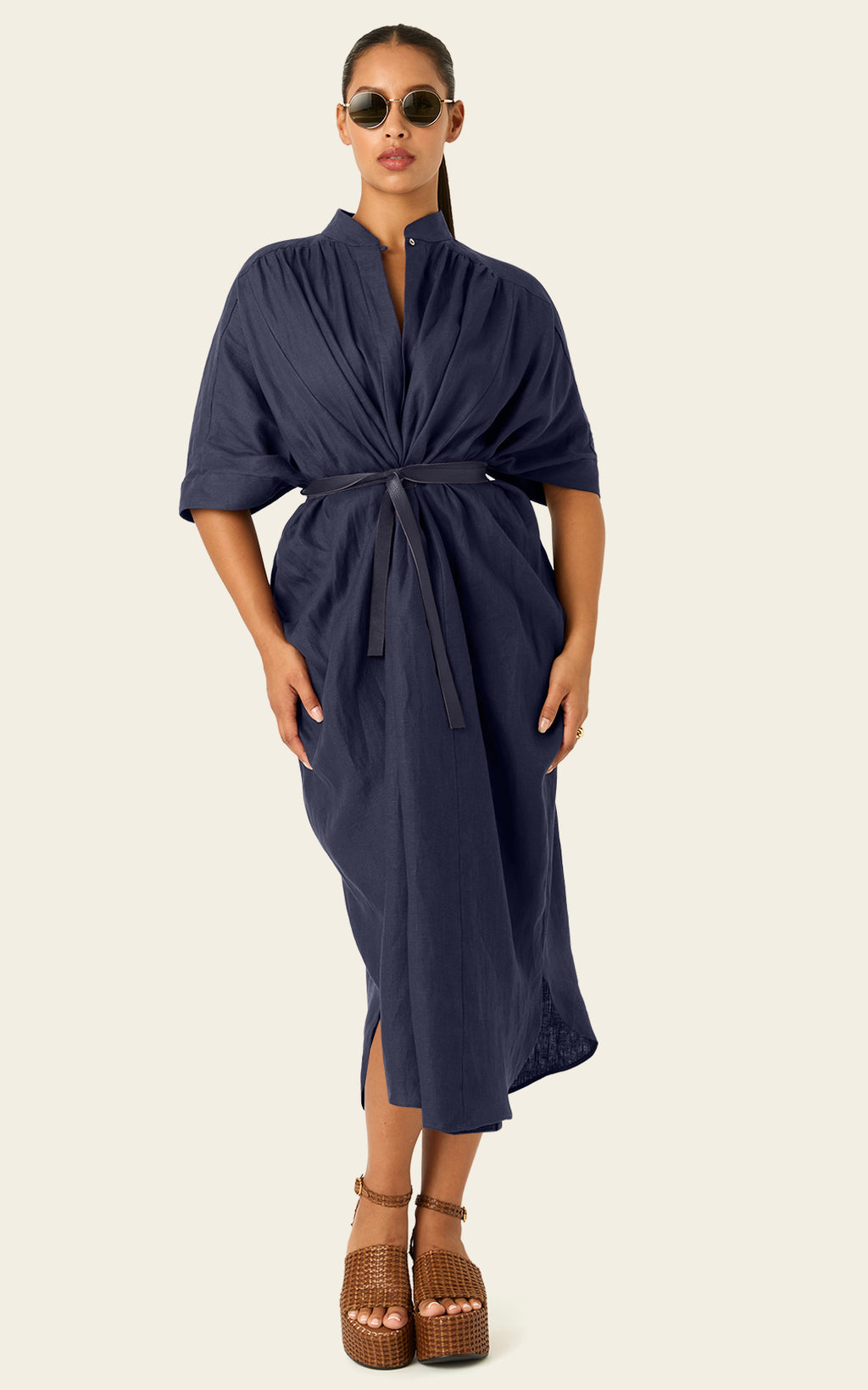 The Multiwear Shirt Dress - Night Sea Linen Grande