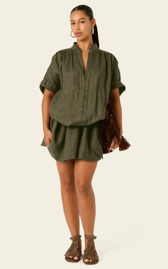 The Multiwear Shirt Dress - Oliva Verte Linen, Grande