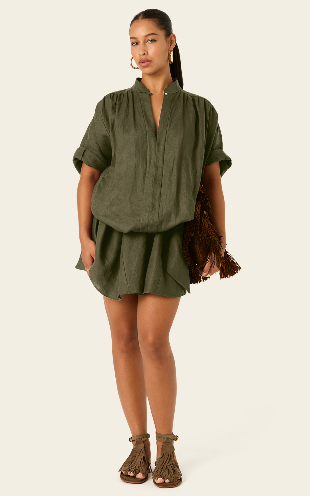 The Multiwear Shirt Dress - Oliva Verte Linen, Grande