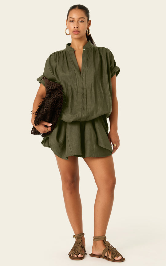 The Multiwear Shirt Dress - Oliva Verte Linen, Midi