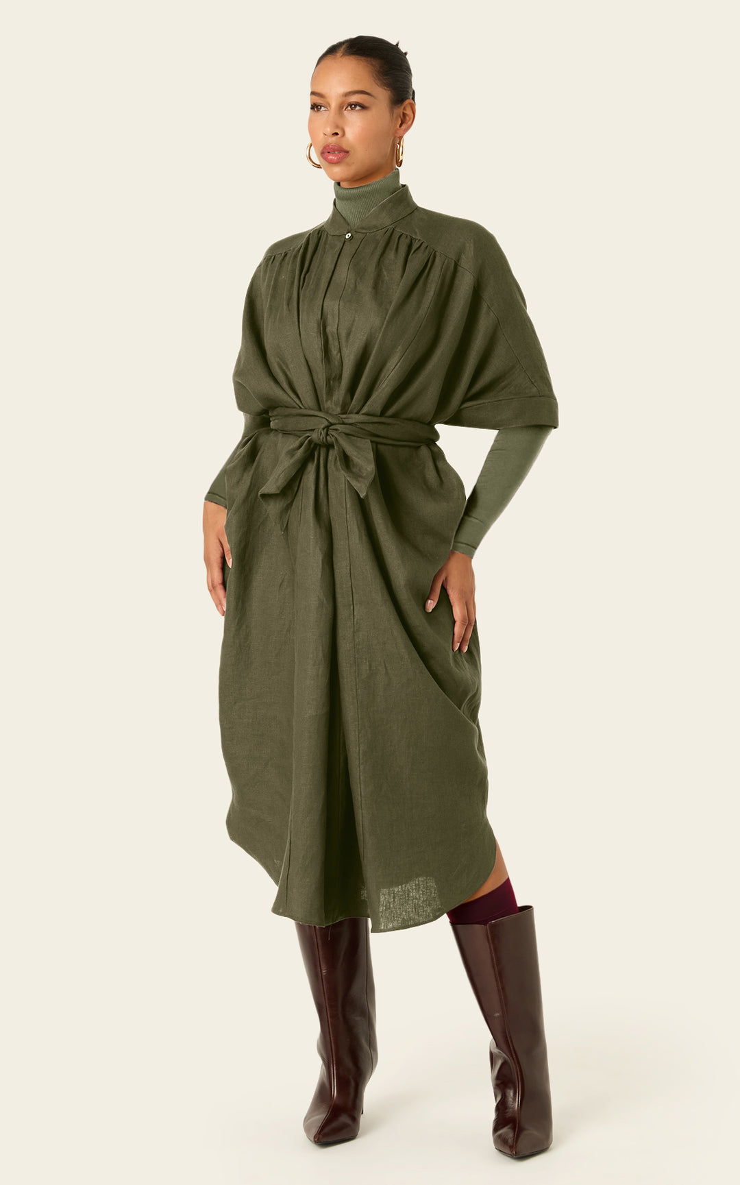The Multiwear Shirt Dress - Oliva Verte Linen, Petite